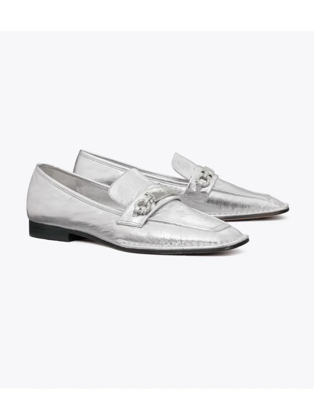 Tory Burch • Perrine Loafer metallic silver square toe leather low heel